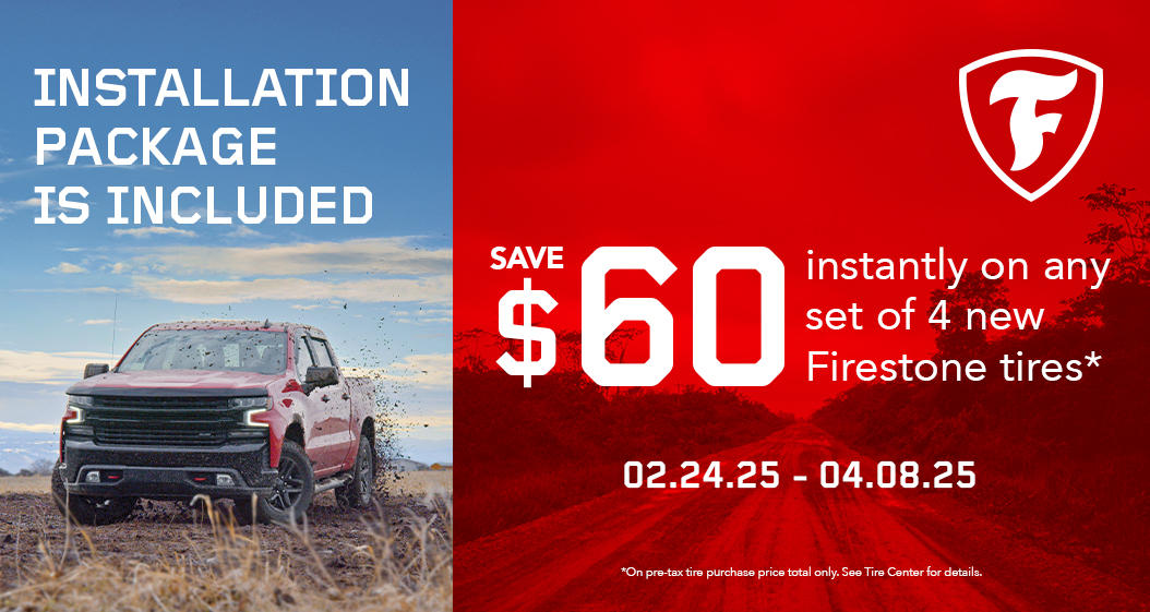 Save $60 on any set of 4 New Firestone Tires.